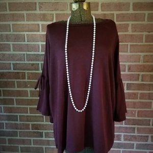 LOFT XL Burgundy Maroon Split Sleeve Sweater EUC